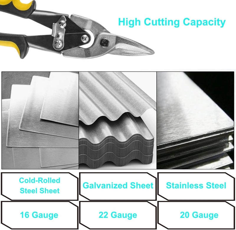 Warmtree 10 Inch Aviation Tin Snips, Heavy Duty Chrome Vanadium Steel Metal Cutter Shears for Cutting Sheet Metal, CR-V Straight Cut - Image 3